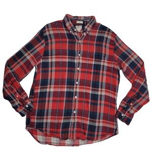J.CREW Men's Red/Navy Plaid Cotton Slim-Fit Button-Up Long Sleeve Shirt SZ L